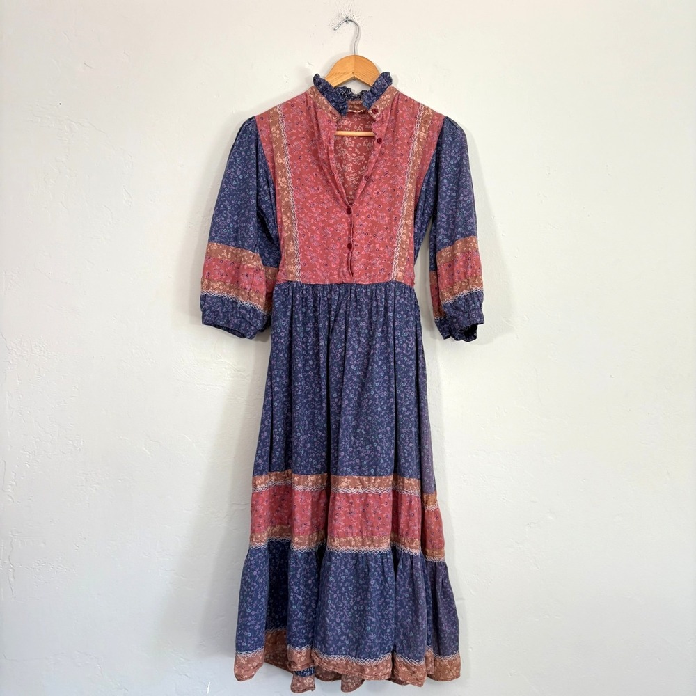 Moonglow Gypsy Midi Dress Women Size Small? Pink Blue Tiered Boho